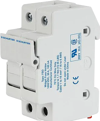 0091.0002, FSO DIN Rail Mount Fuse Holder 2 Pole for 10.3 x 38mm, 1000VDC Solar PV Fuse (ASO Series)