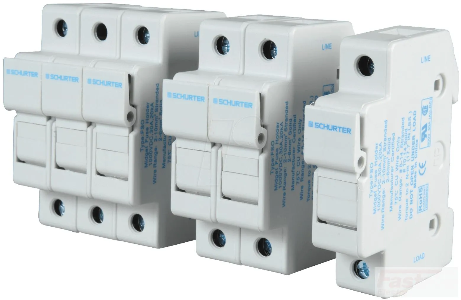 0091.0002, FSO DIN Rail Mount Fuse Holder 2 Pole for 10.3 x 38mm, 1000VDC Solar PV Fuse (ASO Series)