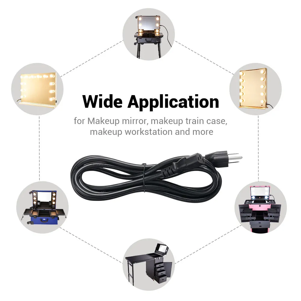 3 Prong Power Cord Cable 7.5 ft 16 Awg For Light Up Makeup Case
