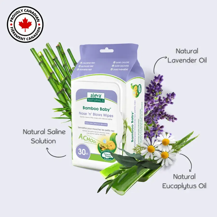 Aleva Naturals Bamboo Baby Specialty Nose 'N' Blows Wipes (Pack of 30)