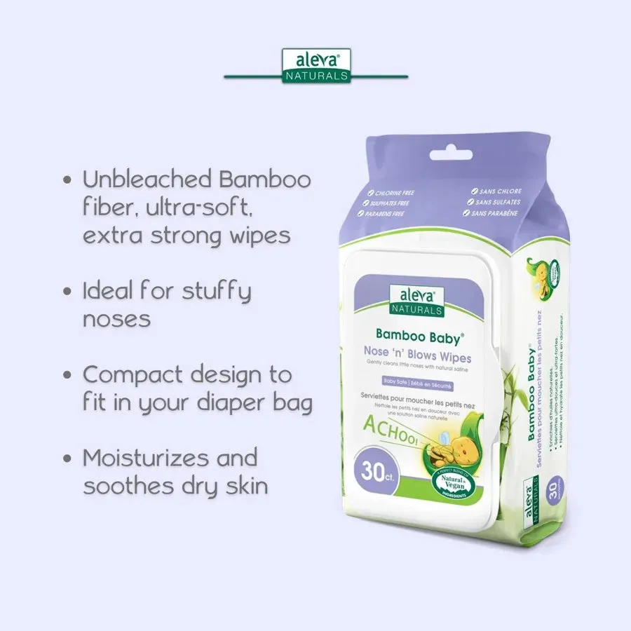 Aleva Naturals Bamboo Baby Specialty Nose 'N' Blows Wipes (Pack of 30)