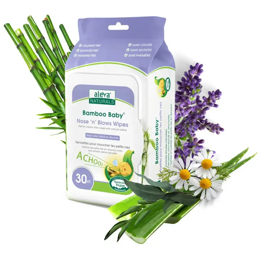 Aleva Naturals Bamboo Baby Specialty Nose 'N' Blows Wipes (Pack of 30)