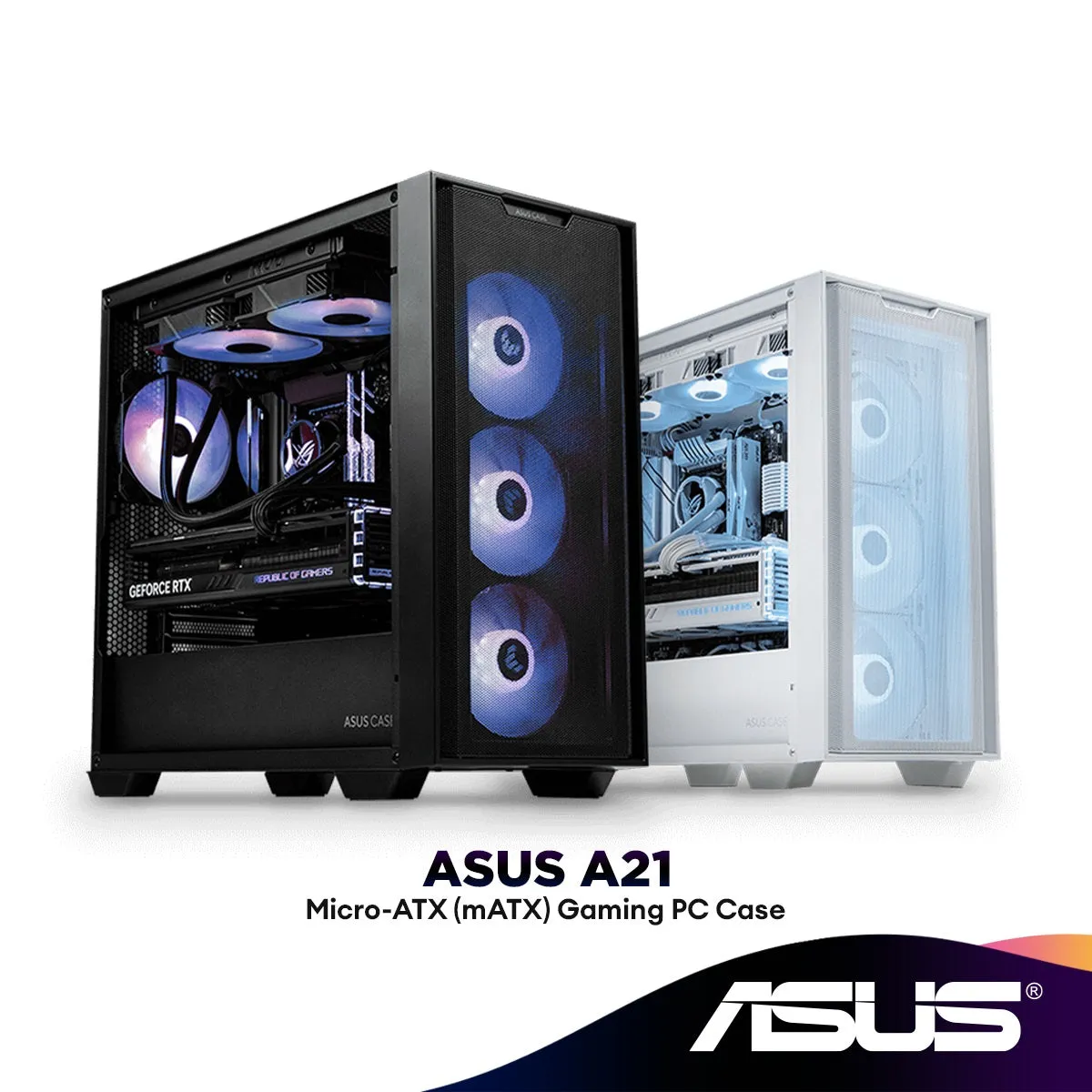 ASUS A21 Tempered Glass Side Panel Micro ATX (mATX) Gaming PC Casing | No Case Fans Included