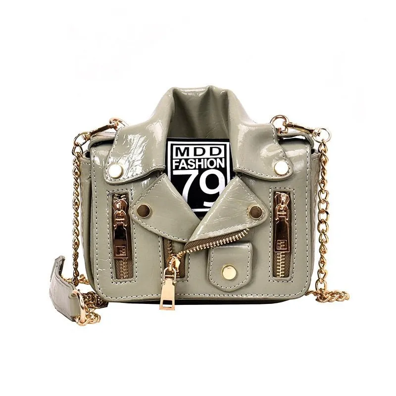 BATTLERLOVER Chain Rivet Zipper Motorcycle Jacket Crossbody Shoulder Bag Handbag