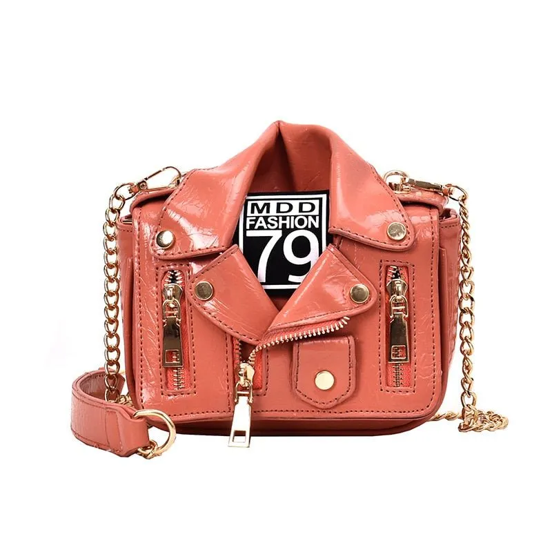 BATTLERLOVER Chain Rivet Zipper Motorcycle Jacket Crossbody Shoulder Bag Handbag