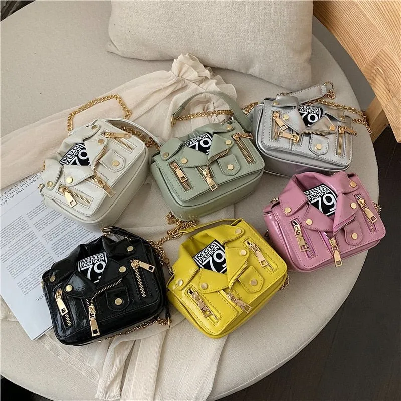 BATTLERLOVER Chain Rivet Zipper Motorcycle Jacket Crossbody Shoulder Bag Handbag