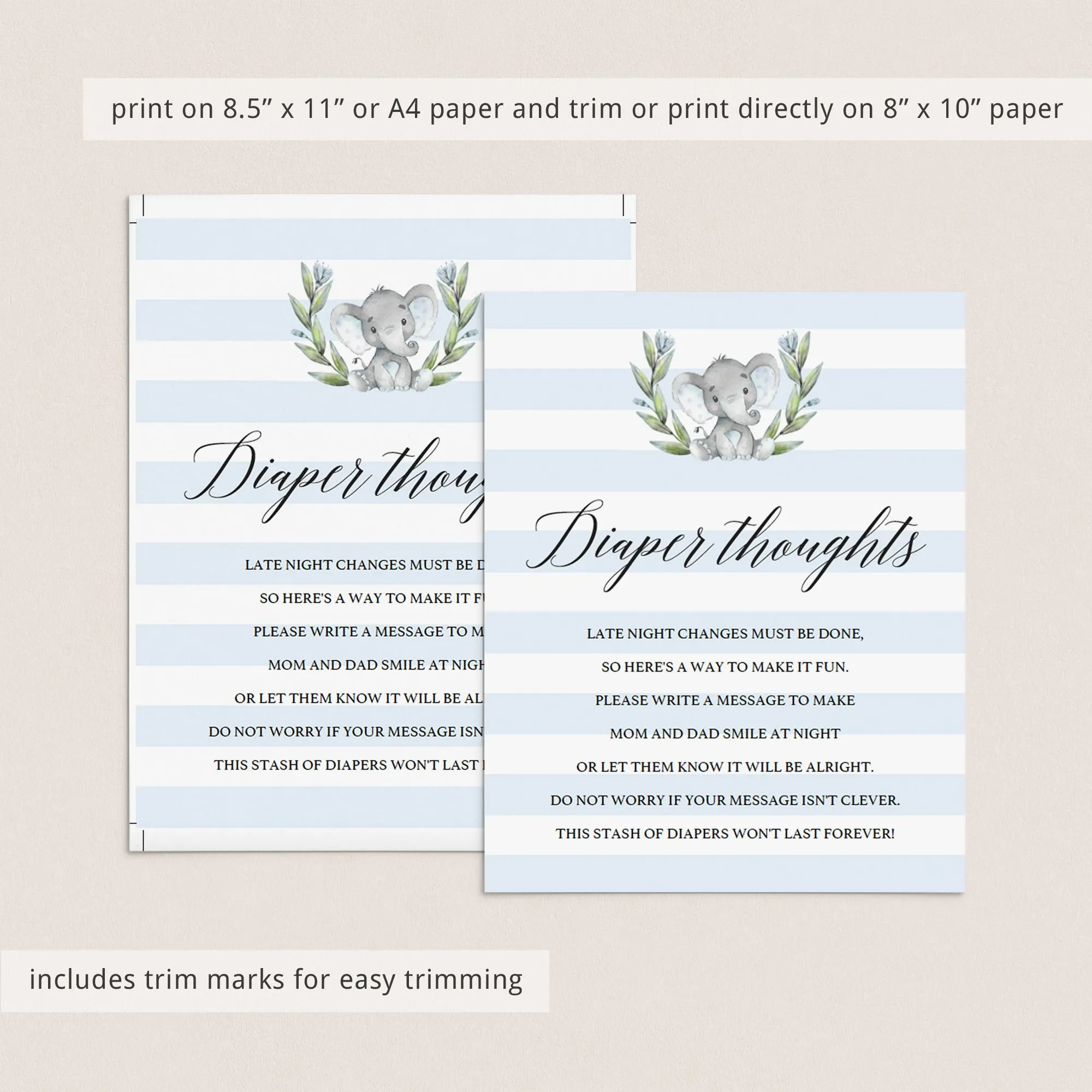 Boy Baby Shower Diaper Thoughts Game Printable