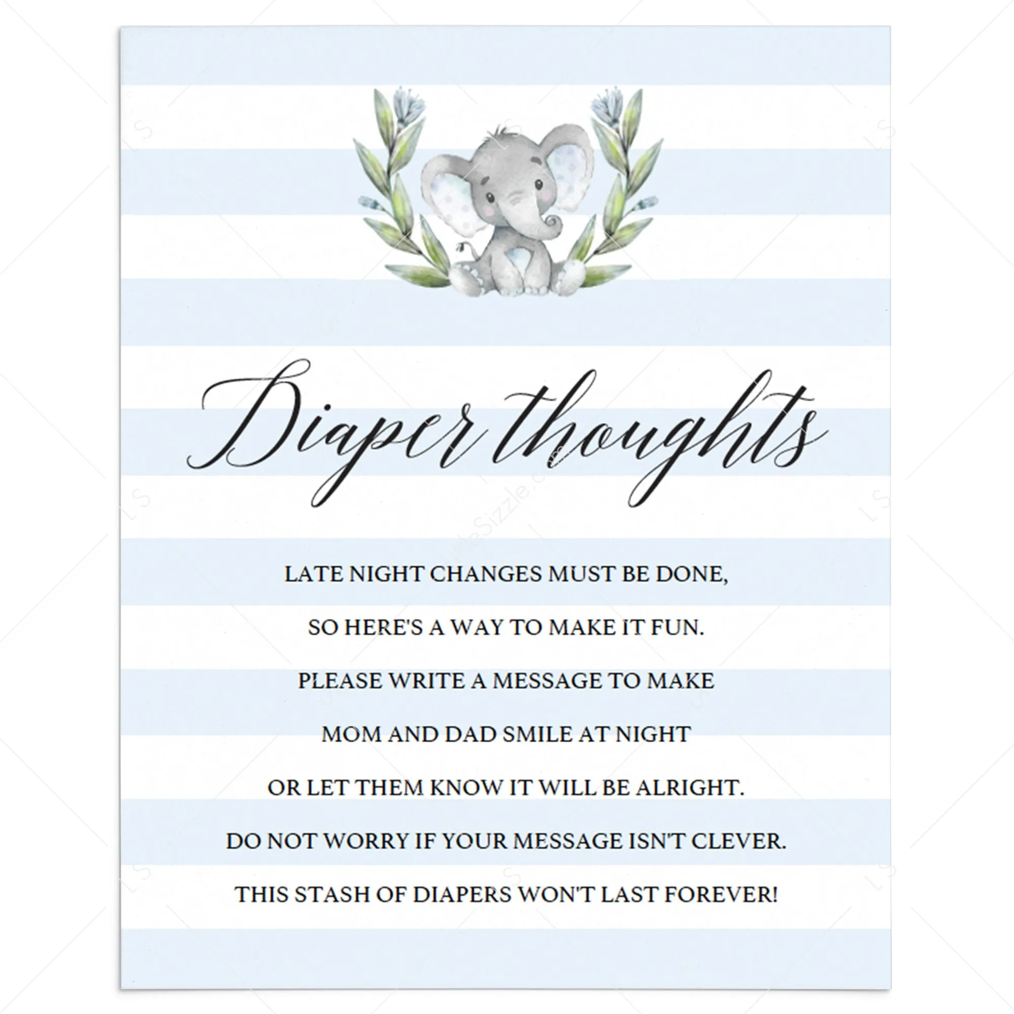 Boy Baby Shower Diaper Thoughts Game Printable