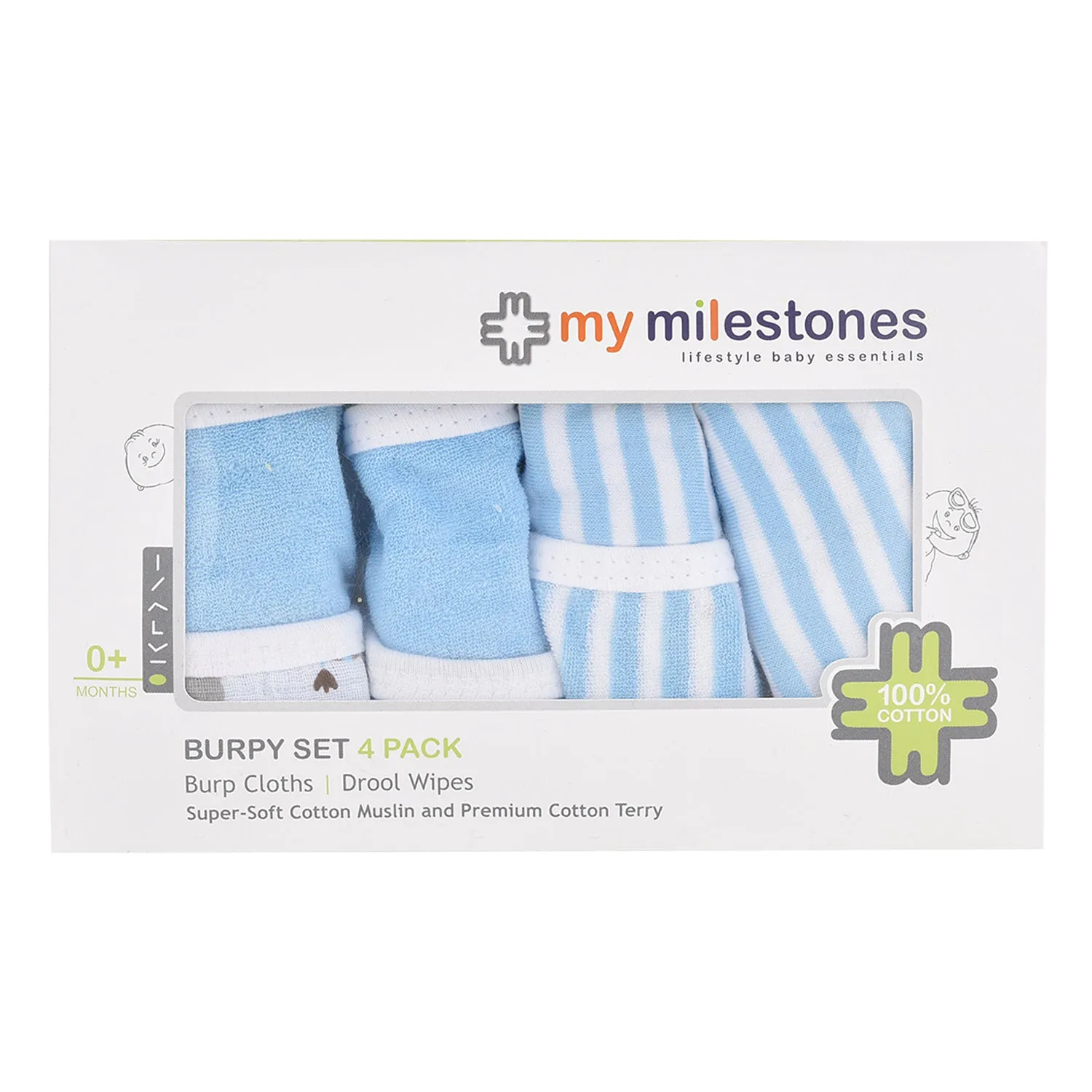 Burpy - Terry Muslin - 4Pc Set - Blue