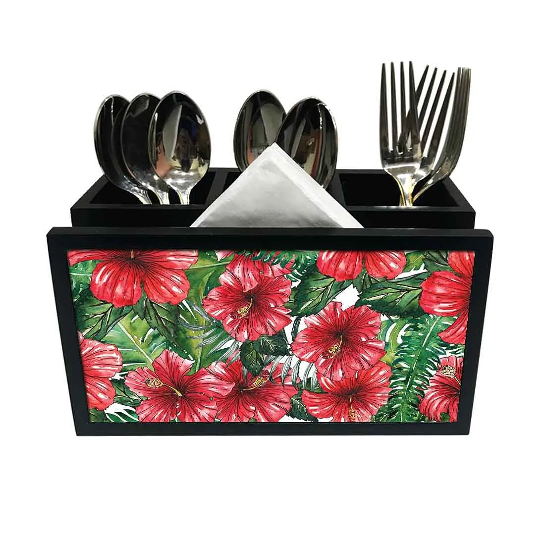 Cutlery Tissue Holder Napkin Stand -  Red Hibiscus