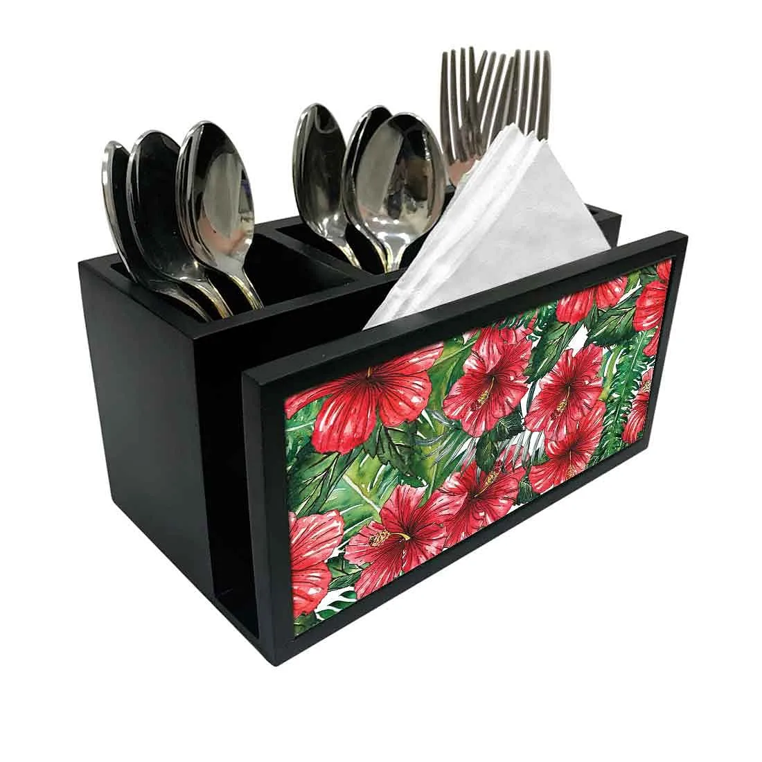 Cutlery Tissue Holder Napkin Stand -  Red Hibiscus