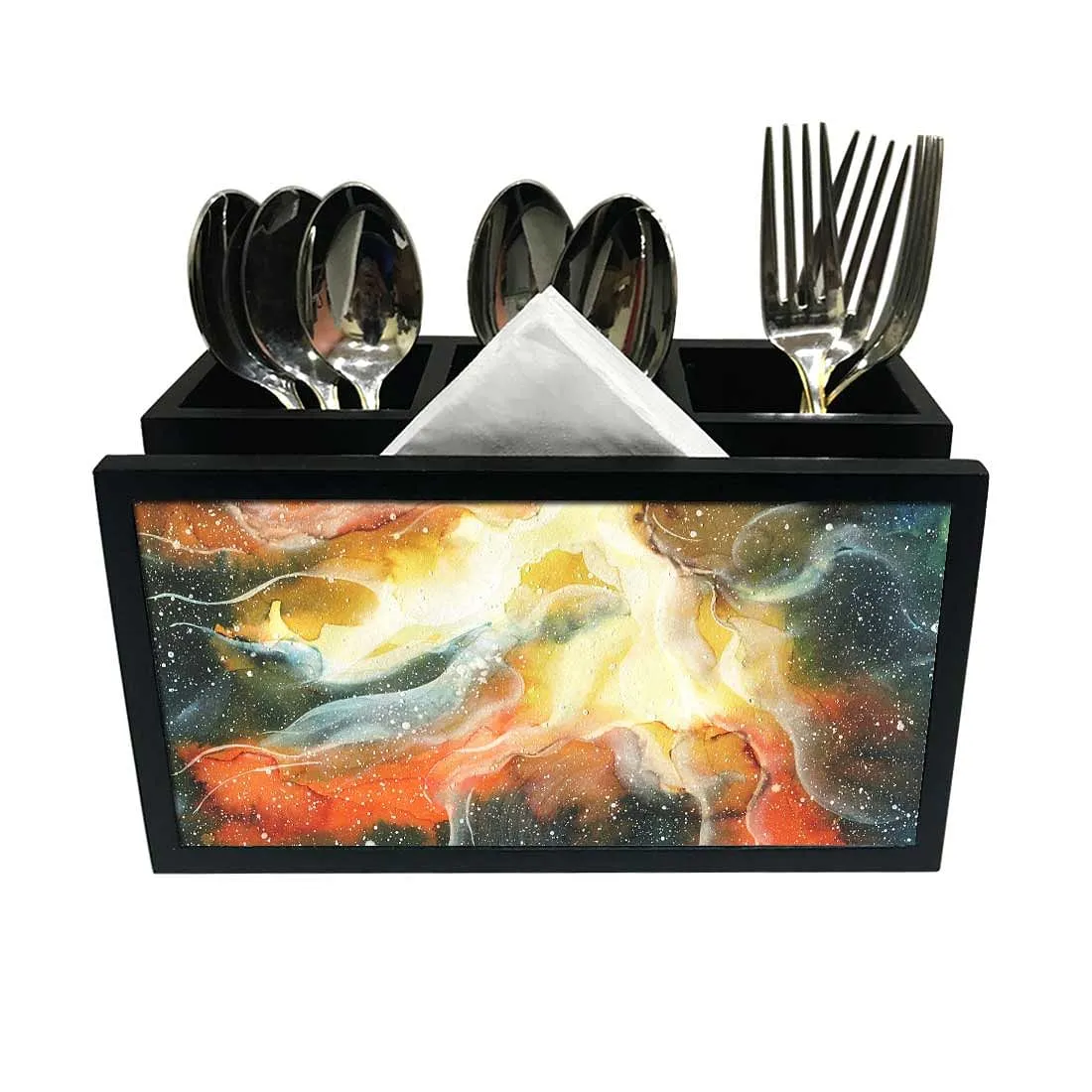 Cutlery Tissue Holder Napkin Stand -  Yellow and Green Space Watercolor