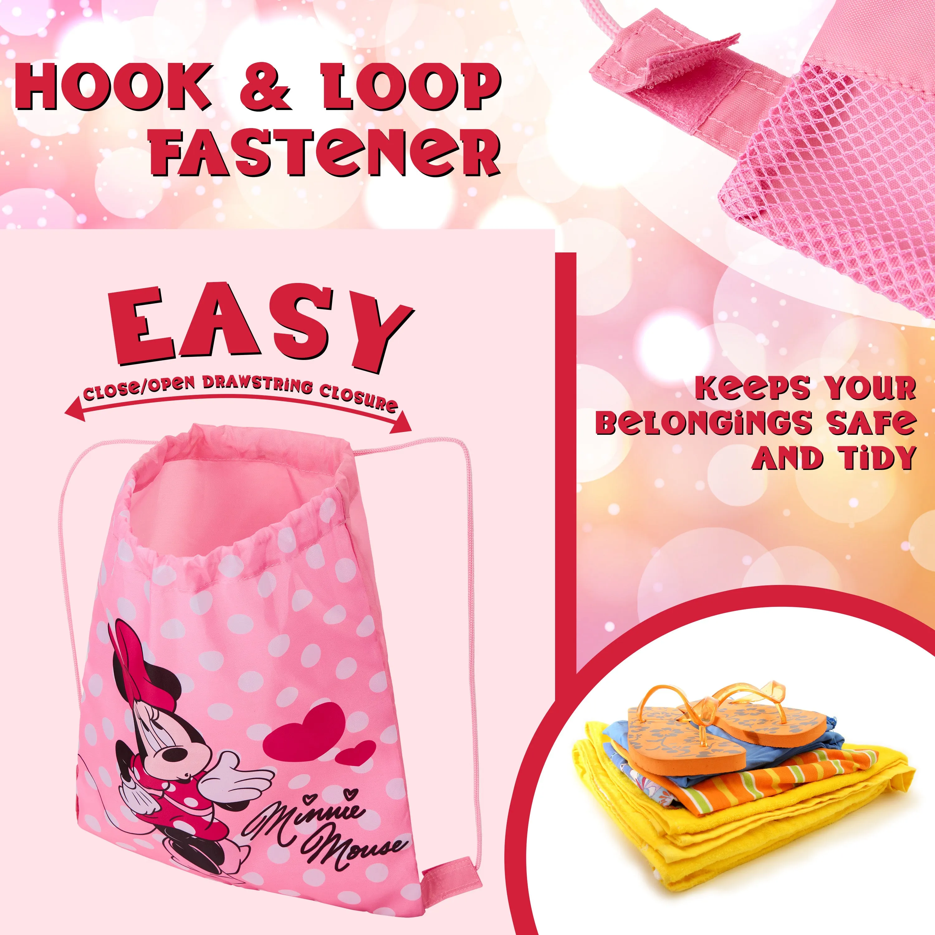 Disney Kids Drawstring Bags, 29 x 38cm Swimming Bag with Airflow Vent - Minnie