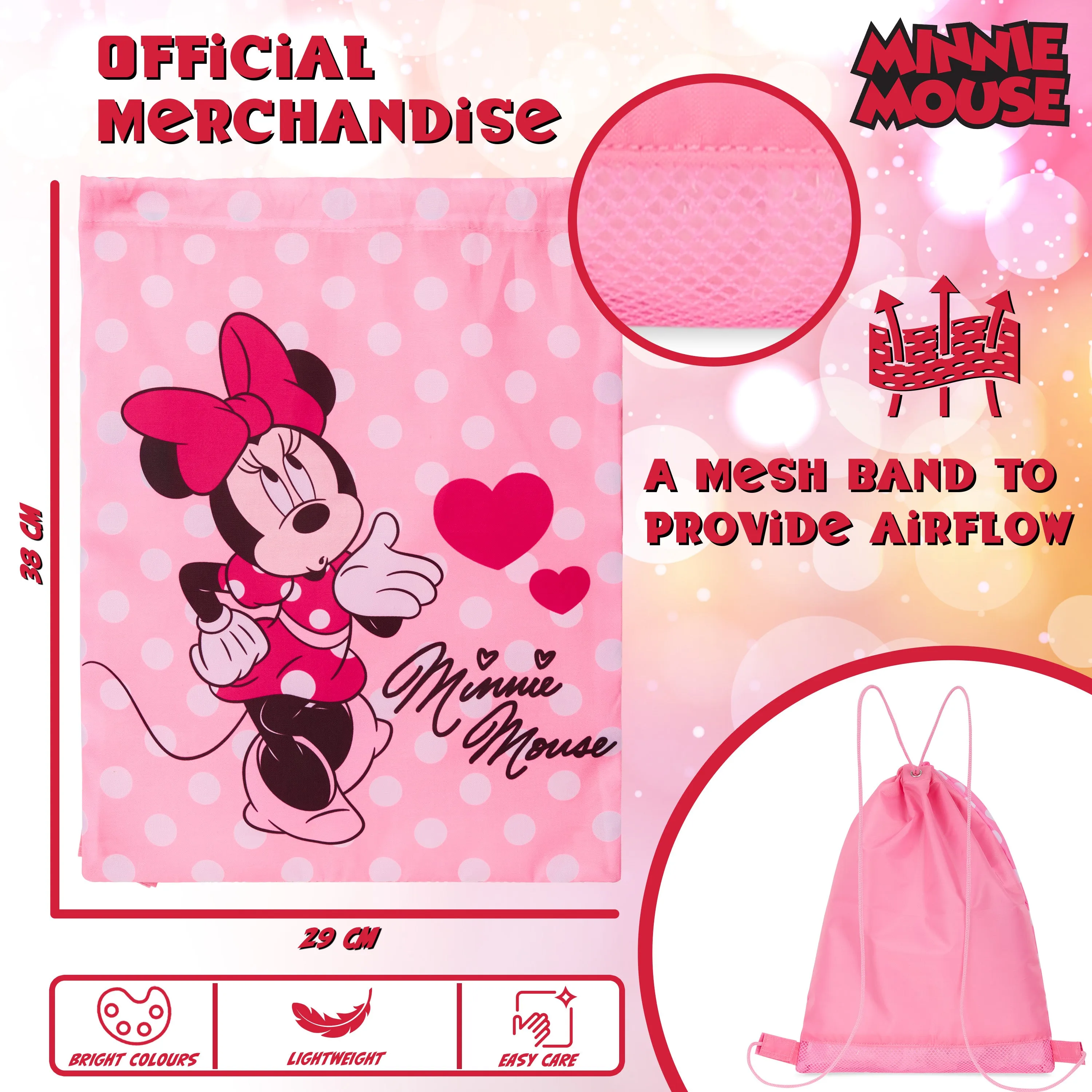 Disney Kids Drawstring Bags, 29 x 38cm Swimming Bag with Airflow Vent - Minnie