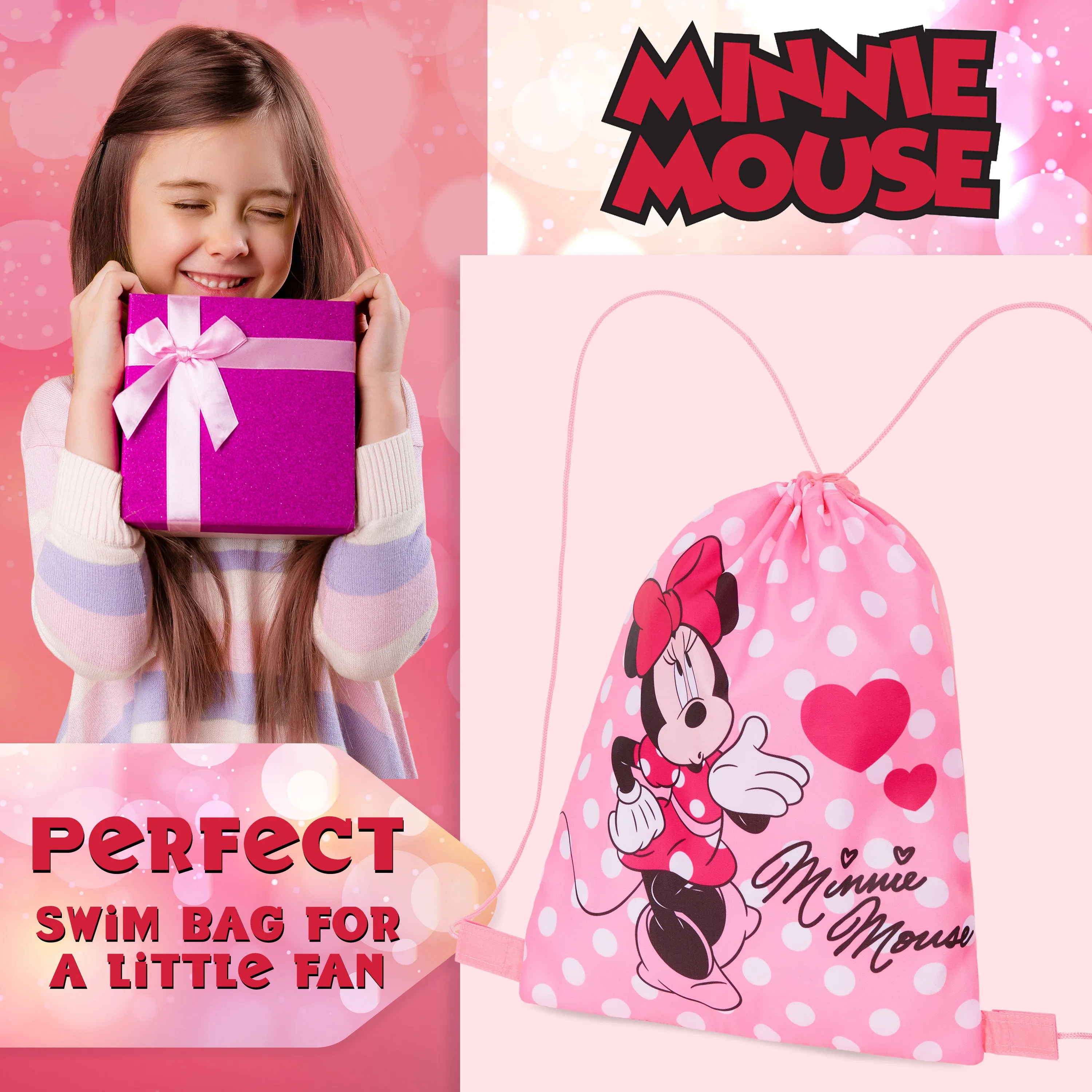 Disney Kids Drawstring Bags, 29 x 38cm Swimming Bag with Airflow Vent - Minnie