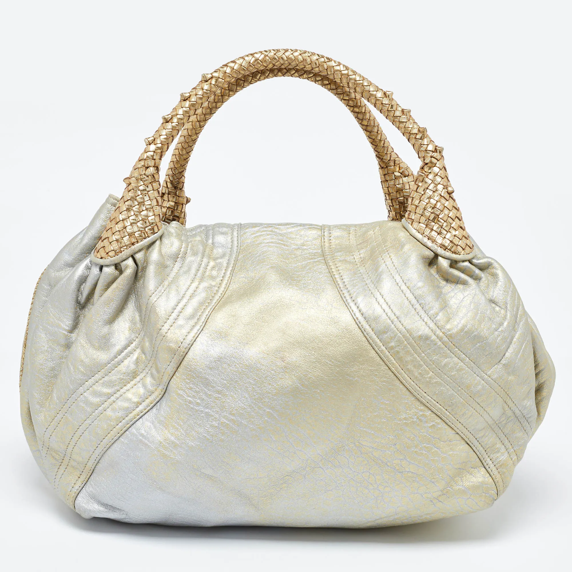 Fendi Metallic Gold Textured Leather Spy Hobo