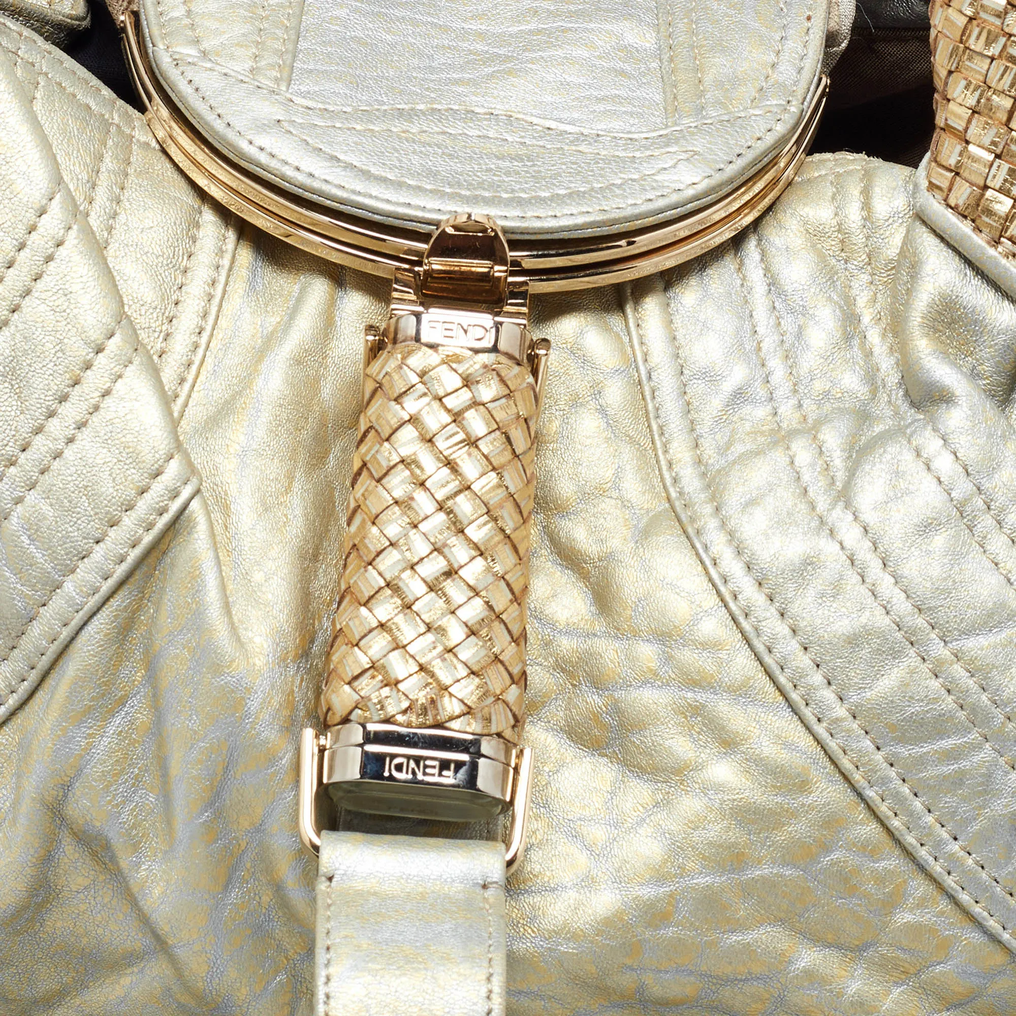 Fendi Metallic Gold Textured Leather Spy Hobo