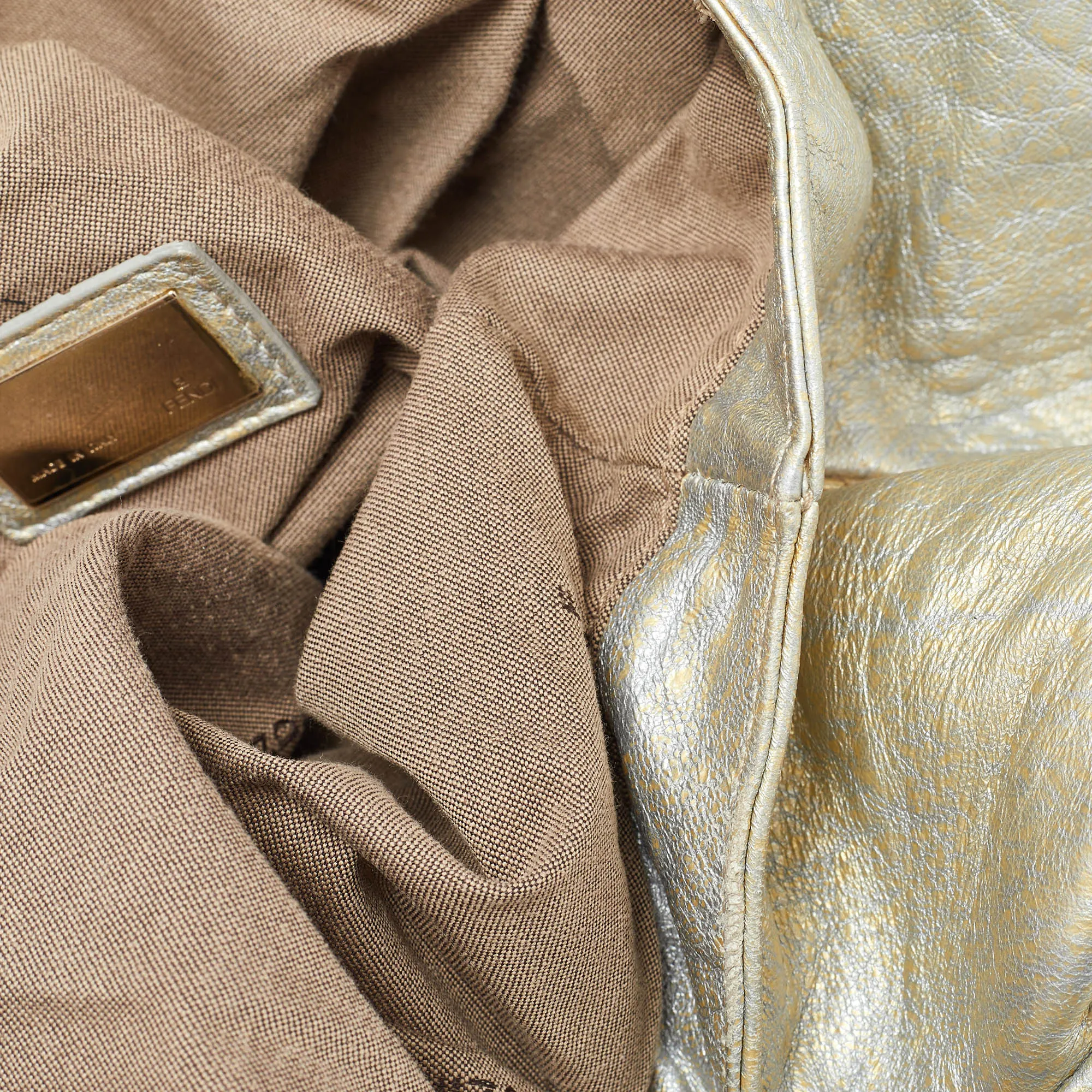 Fendi Metallic Gold Textured Leather Spy Hobo