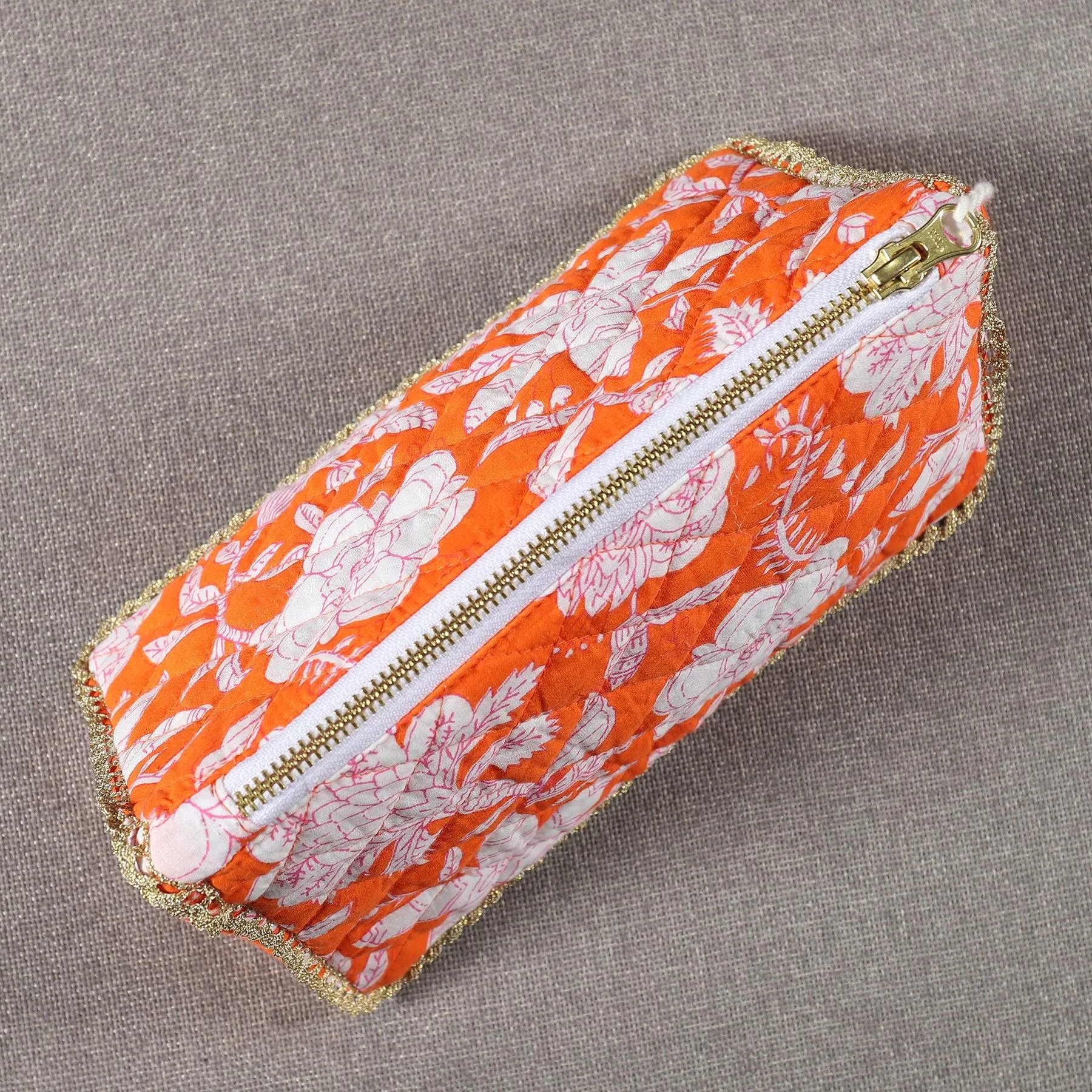 Floral Orange Cotton 3D Pouch