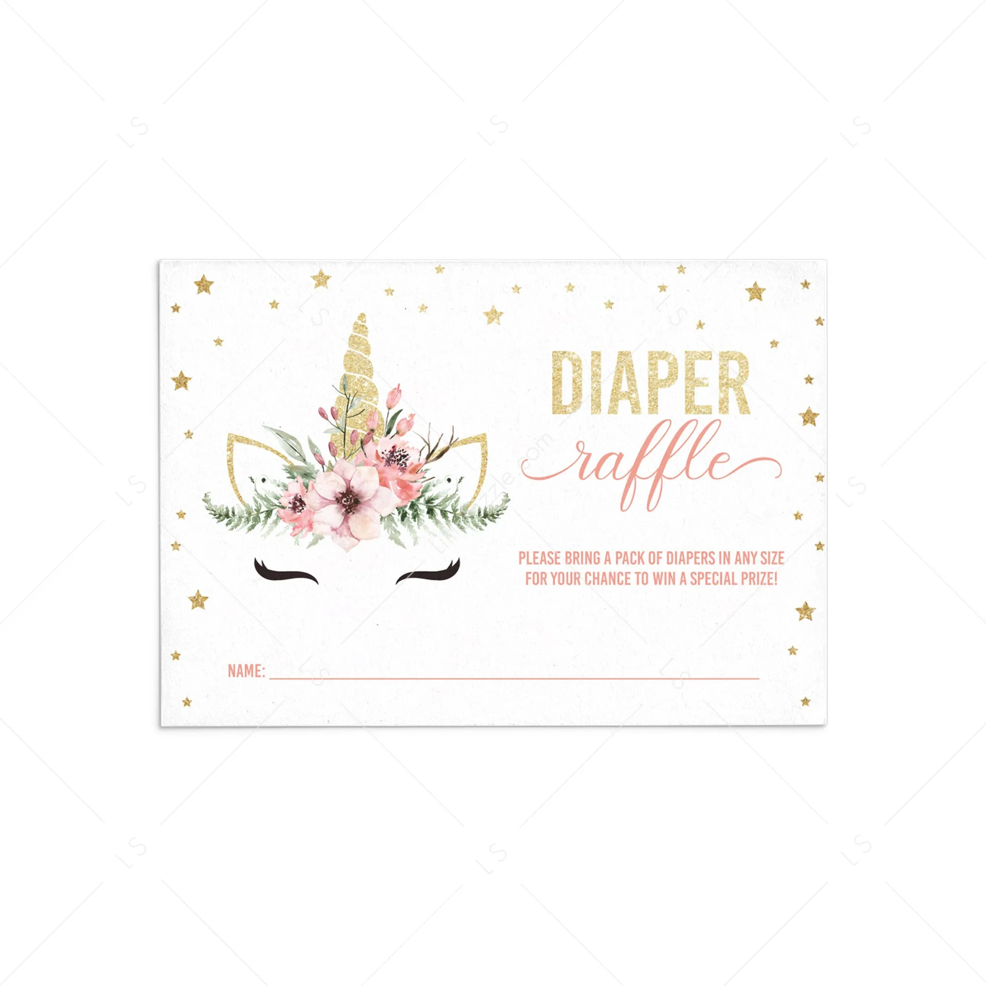 Gold and Pink Unicorn Baby Shower Diaper Raffle Tickets Printable