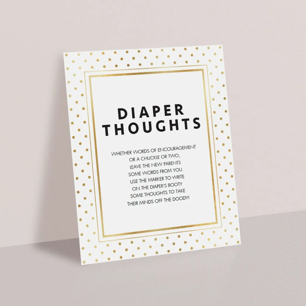 Gold Glitter Baby Shower Game Diaper Thoughts Printable