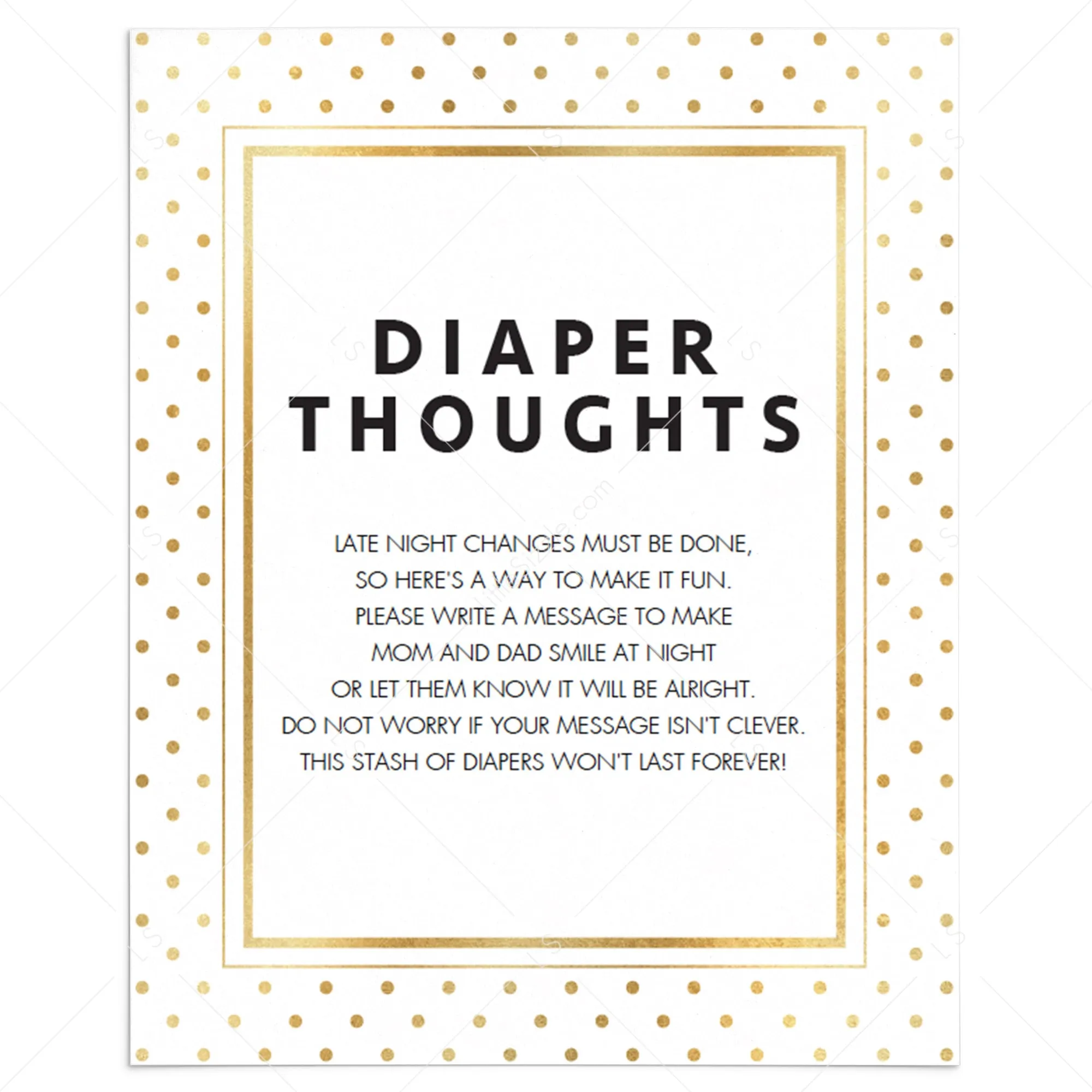 Gold Glitter Baby Shower Game Diaper Thoughts Printable