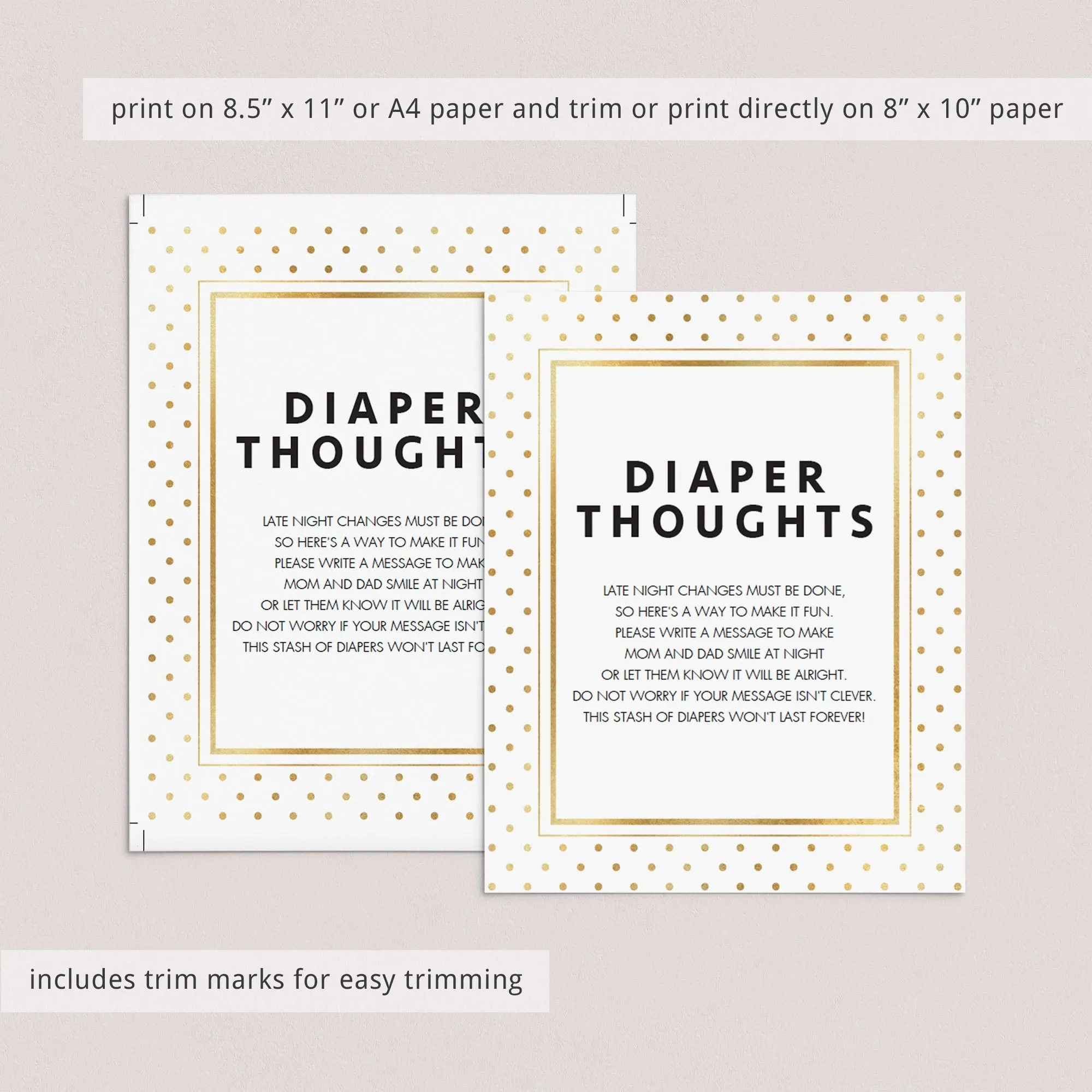 Gold Glitter Baby Shower Game Diaper Thoughts Printable