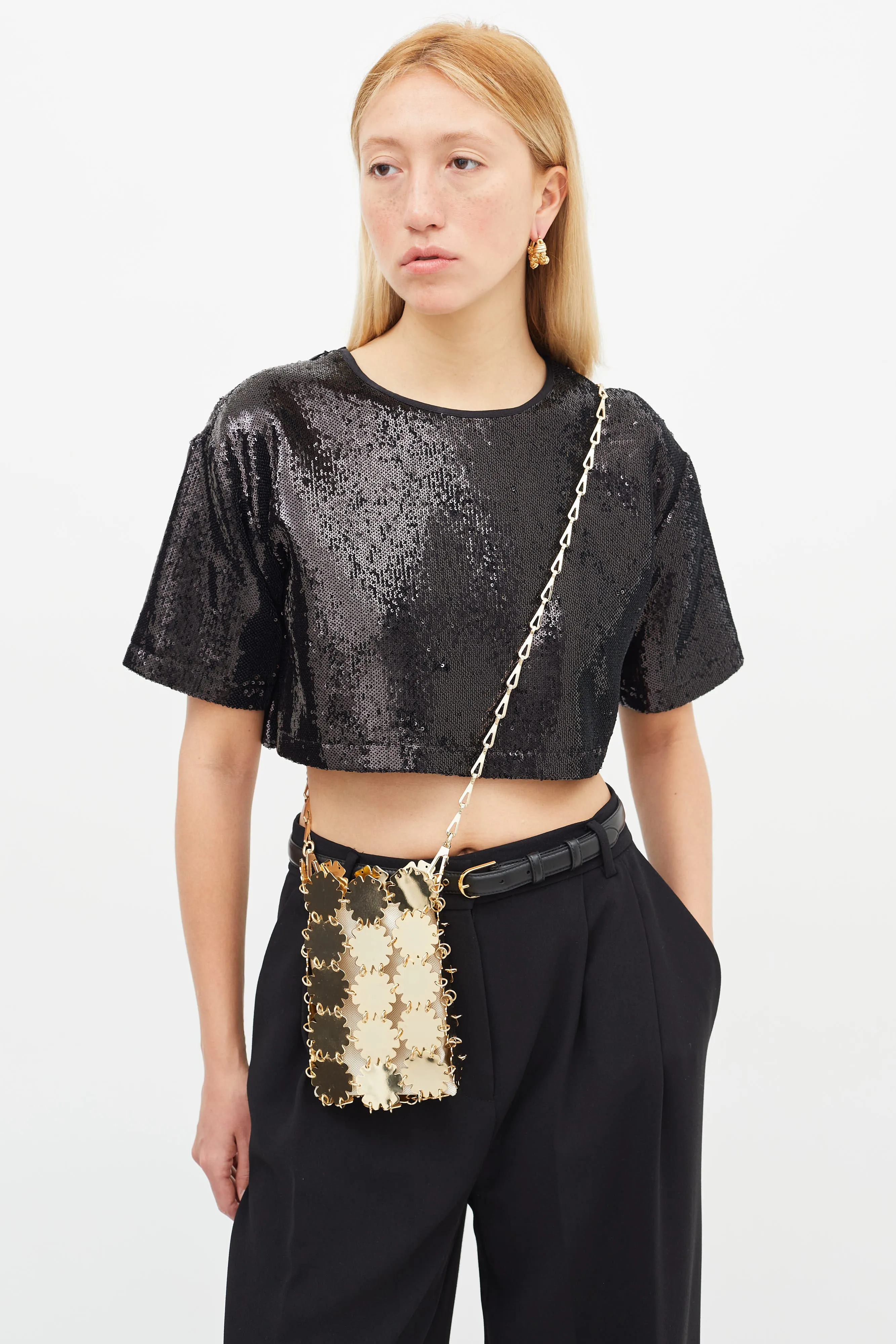 Gold-Tone Metal Flower Chain Bag