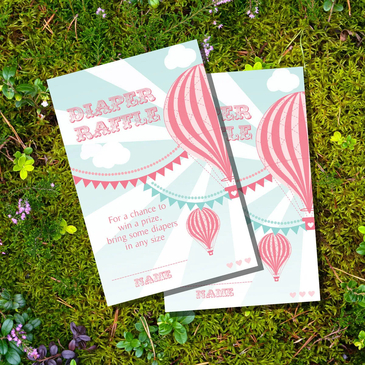 Hot Air Balloon Baby Shower Diaper Raffle Cards For A Girl