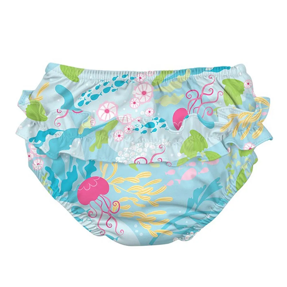 iPlay Ruffle Snap Reusable Absorbent Swimsuit Diaper - Aqua Coral Reef (24 Months)