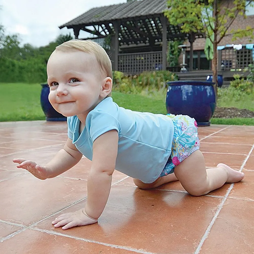 iPlay Ruffle Snap Reusable Absorbent Swimsuit Diaper - Aqua Coral Reef (24 Months)