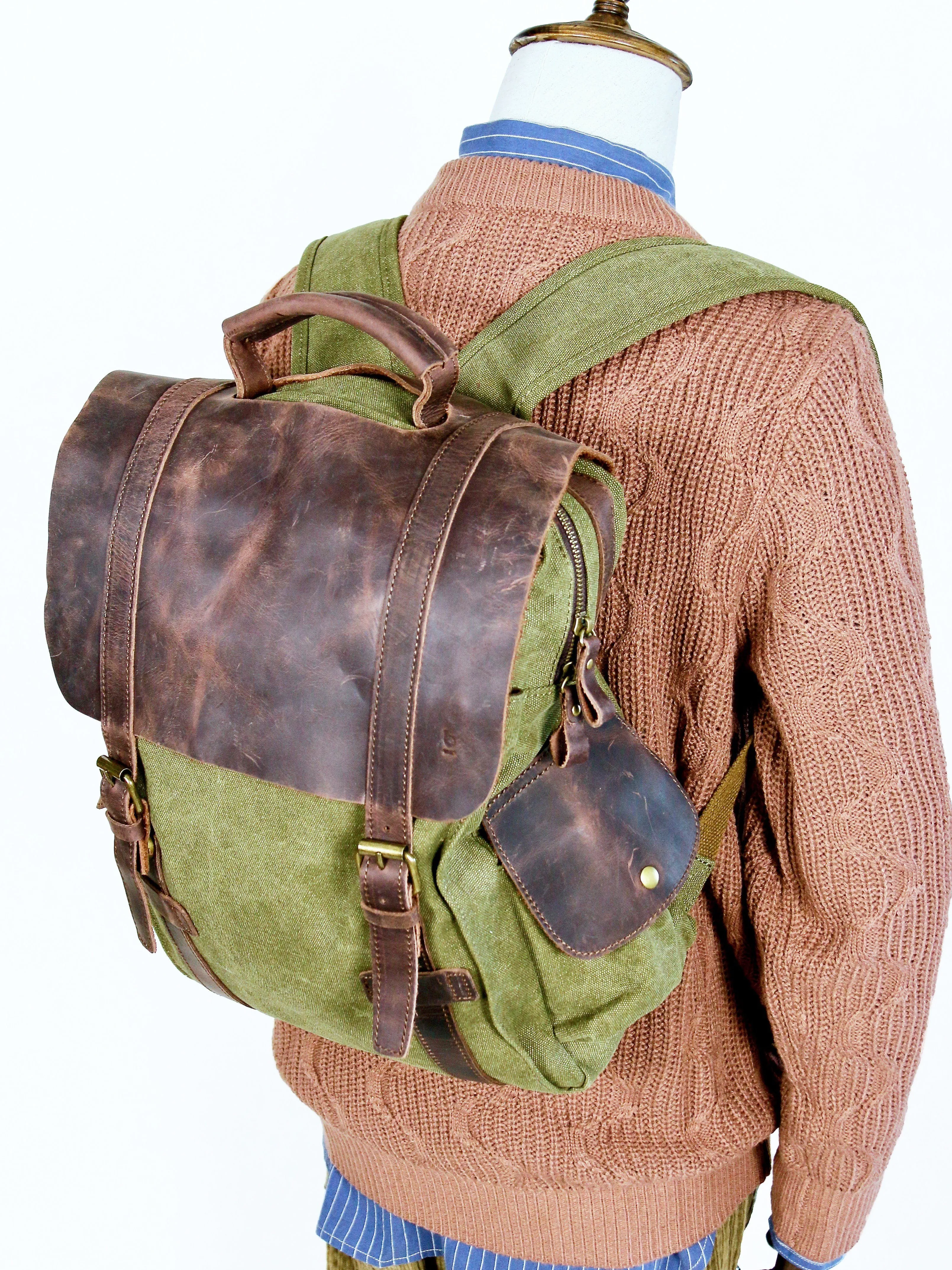Leather Cover Olive Rucksack