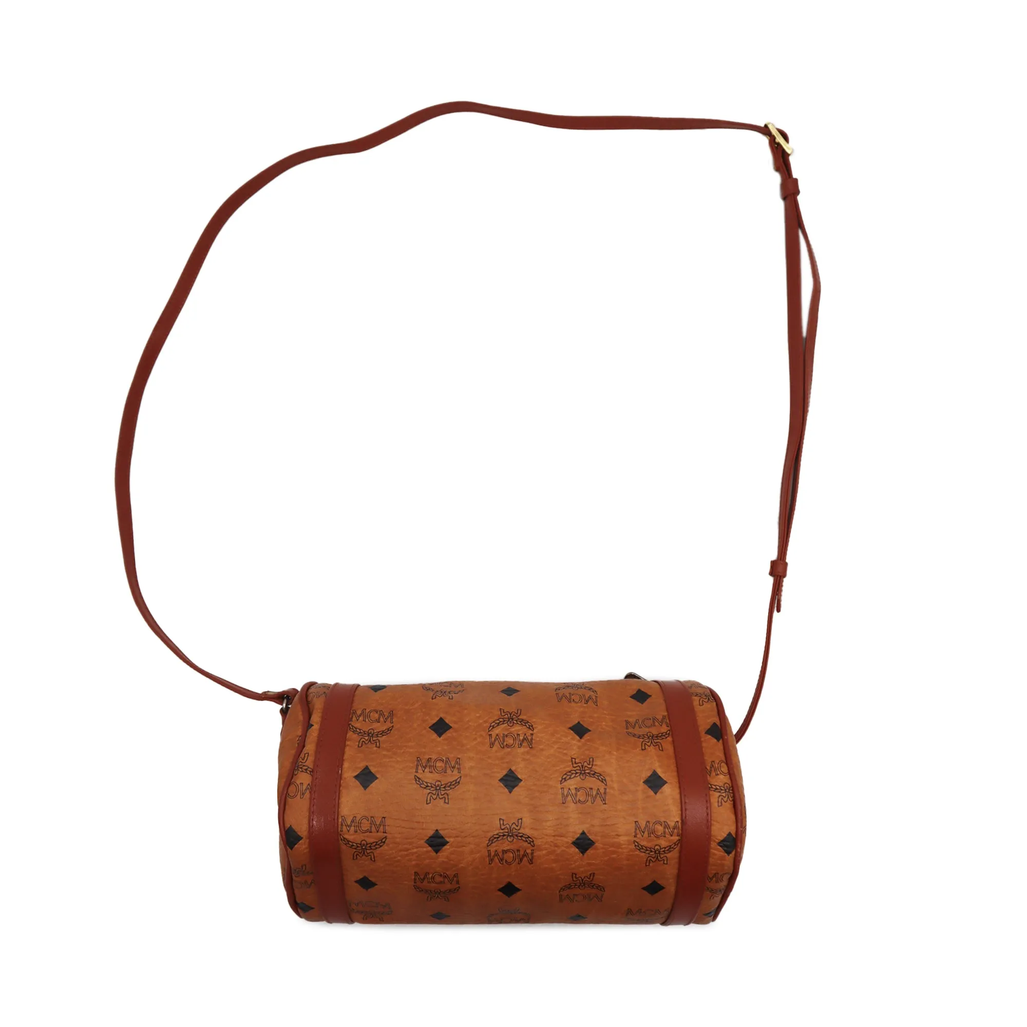 MCM Visetos Leather Barrel Crossbody Bag