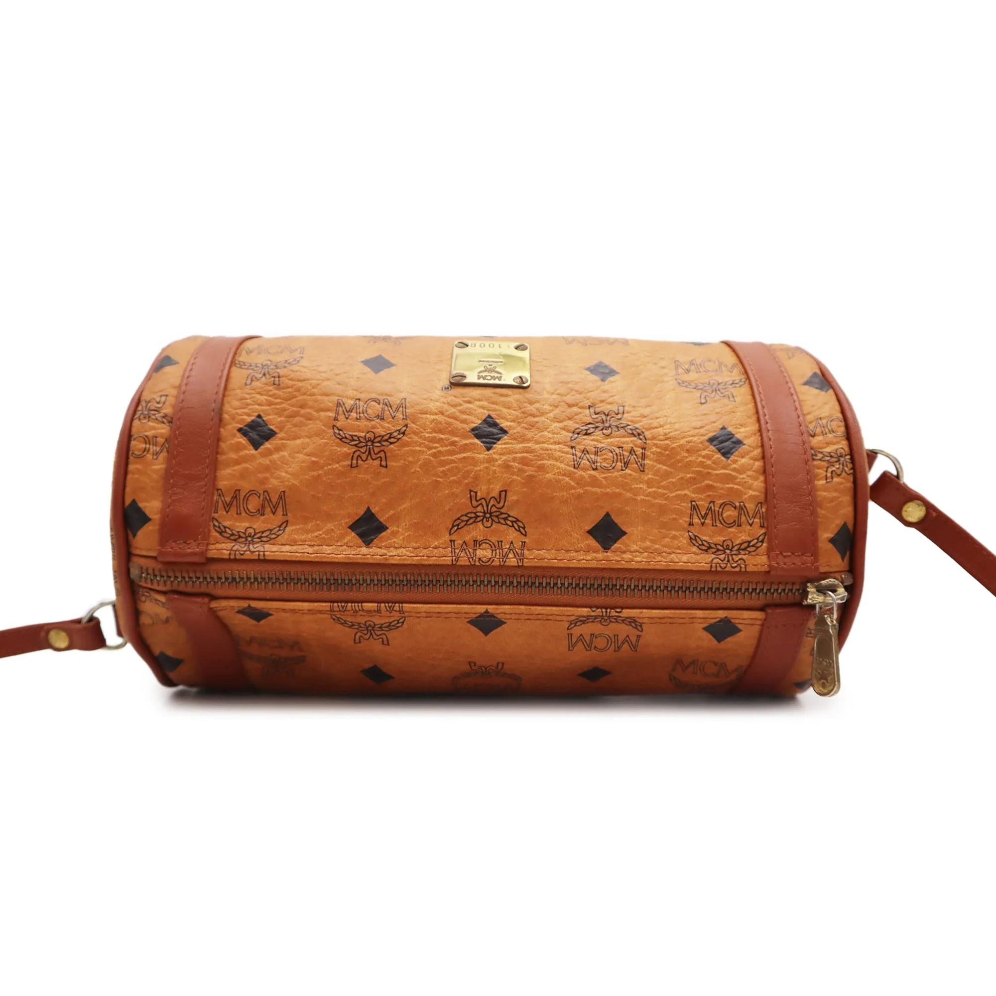 MCM Visetos Leather Barrel Crossbody Bag