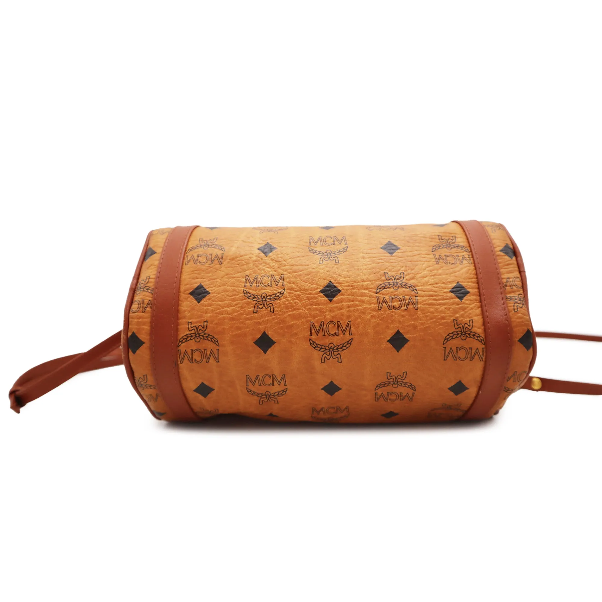 MCM Visetos Leather Barrel Crossbody Bag