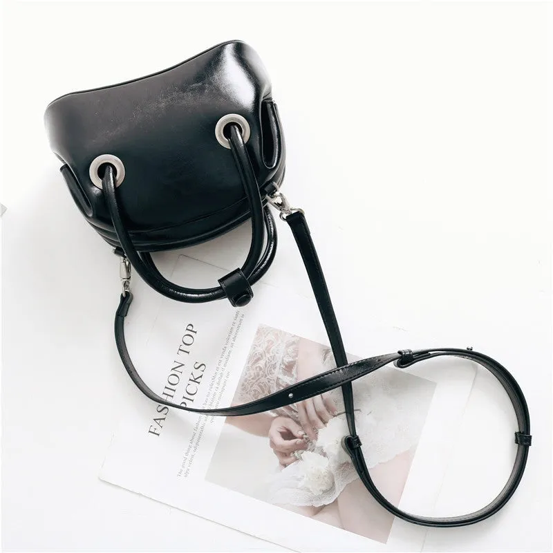Mini Leather Circle Top Handle Bag