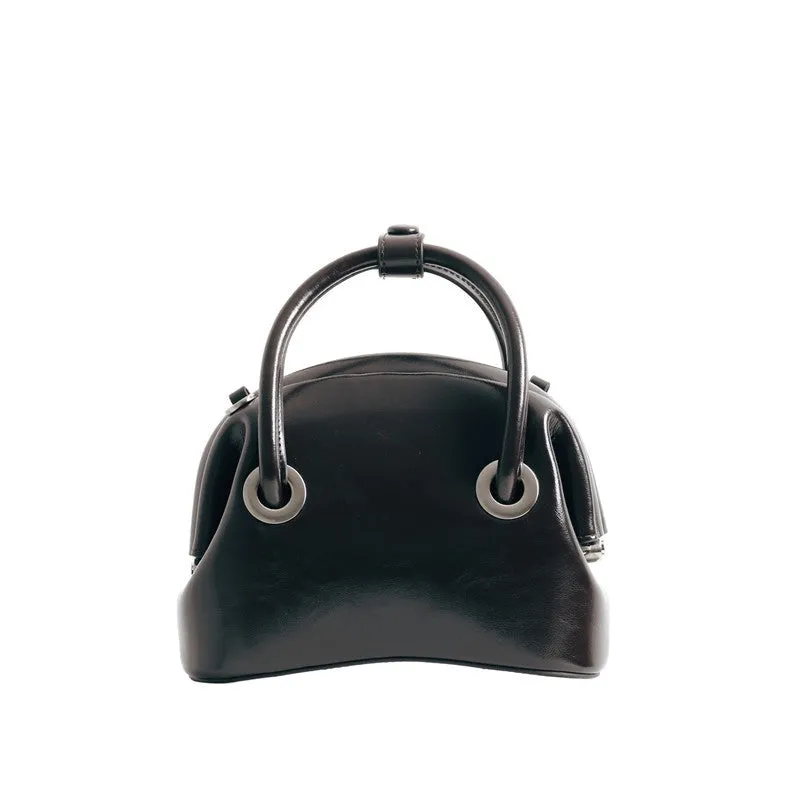 Mini Leather Circle Top Handle Bag