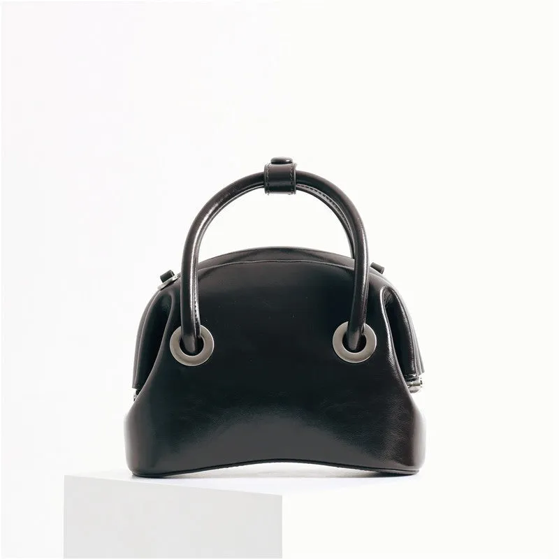 Mini Leather Circle Top Handle Bag