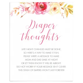 Pink Floral Diaper Thoughts Sign Instant Download