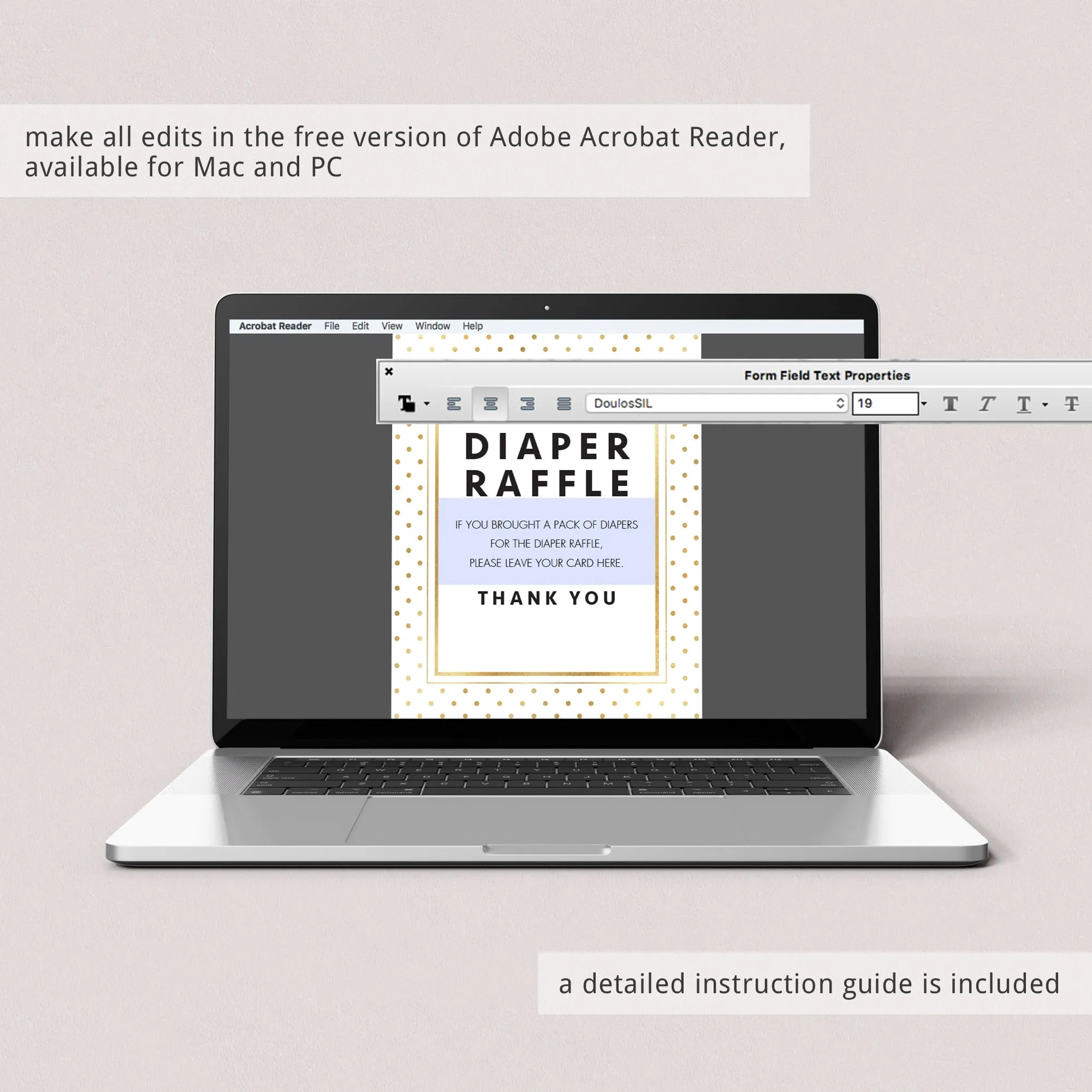 Printable Baby Shower Sign for Diaper Raffle Tickets Gold