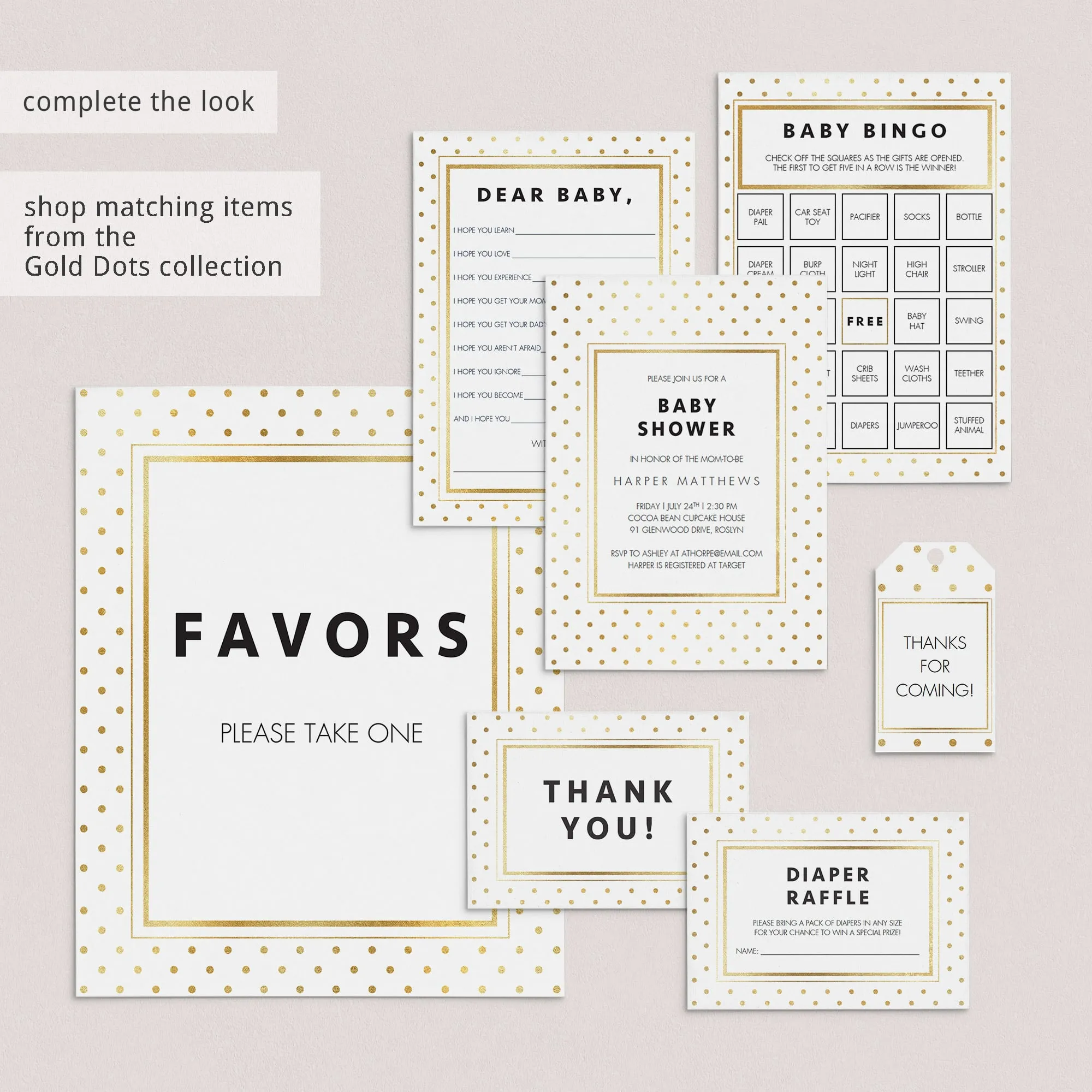Printable Baby Shower Sign for Diaper Raffle Tickets Gold
