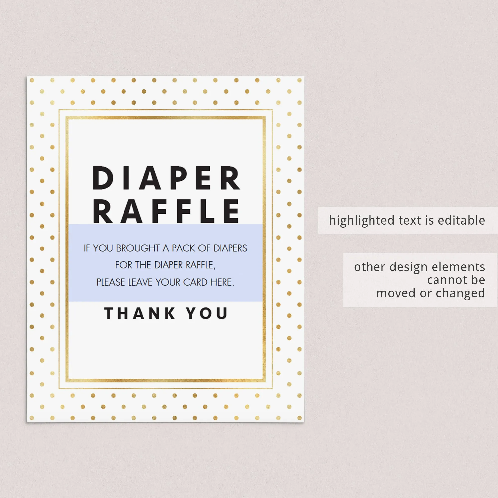Printable Baby Shower Sign for Diaper Raffle Tickets Gold