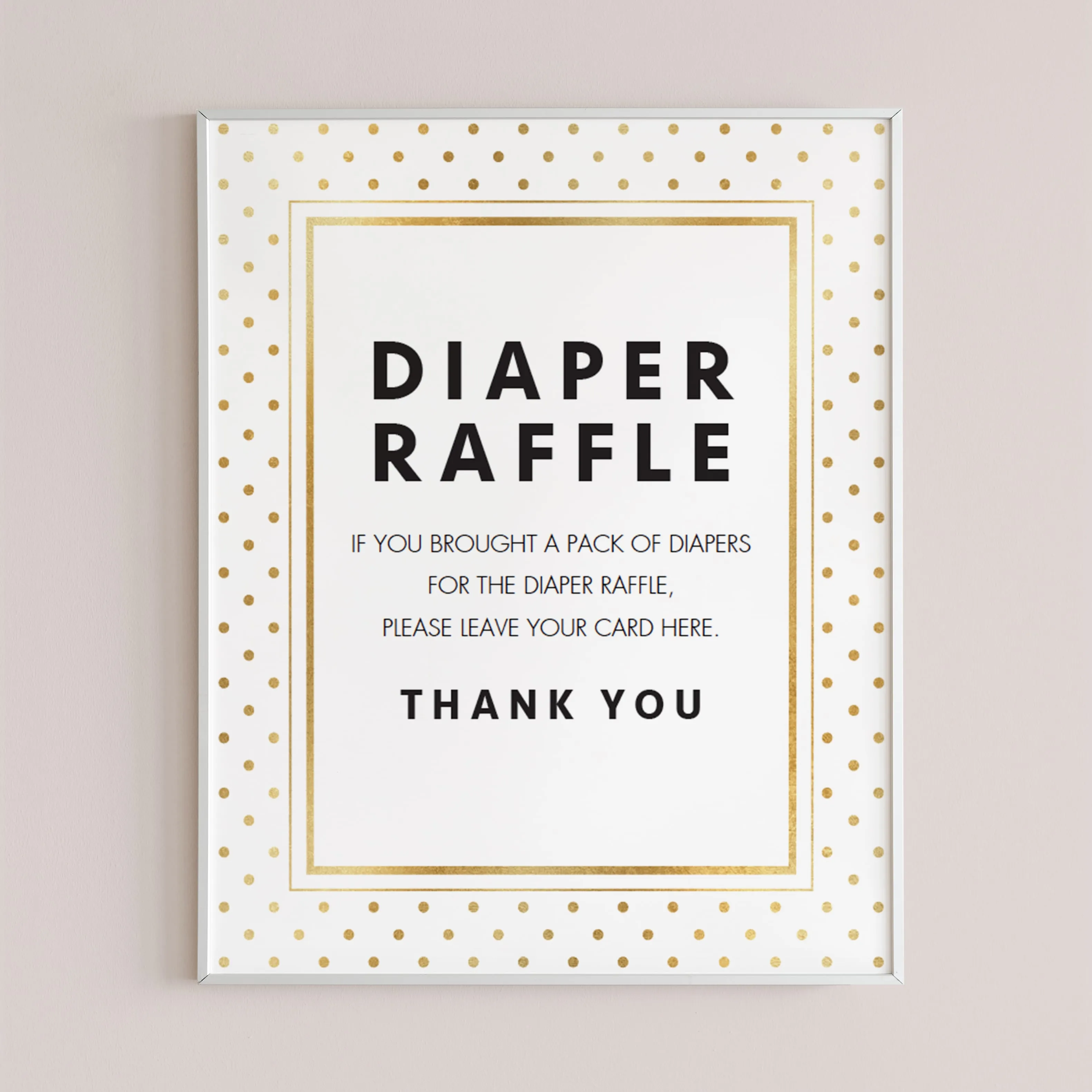 Printable Baby Shower Sign for Diaper Raffle Tickets Gold