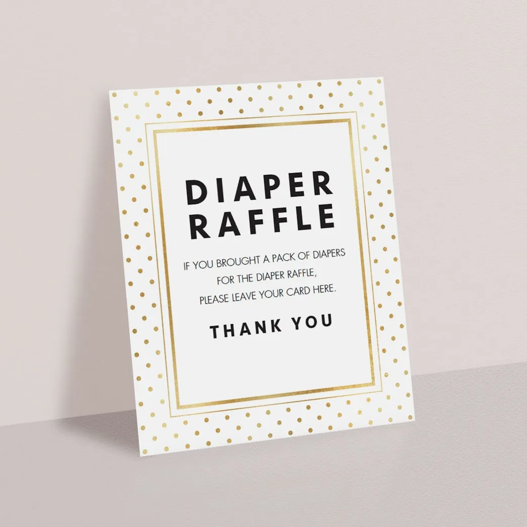 Printable Baby Shower Sign for Diaper Raffle Tickets Gold
