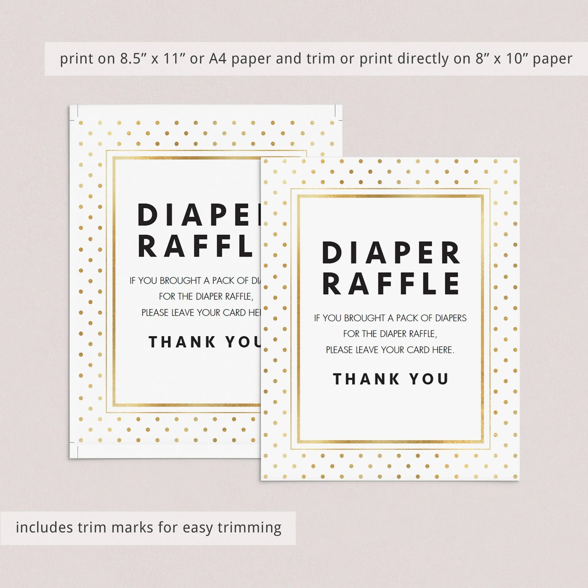 Printable Baby Shower Sign for Diaper Raffle Tickets Gold