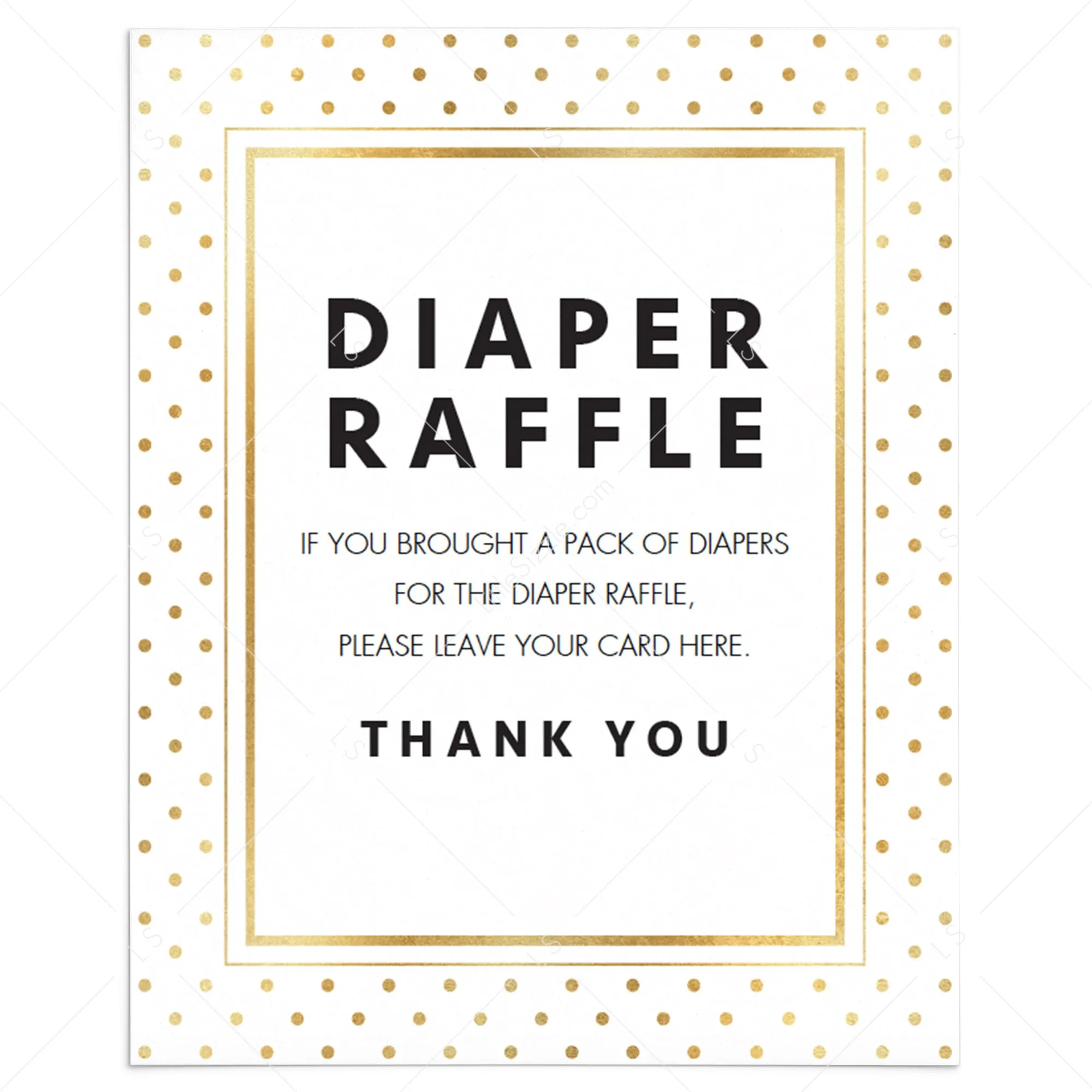 Printable Baby Shower Sign for Diaper Raffle Tickets Gold