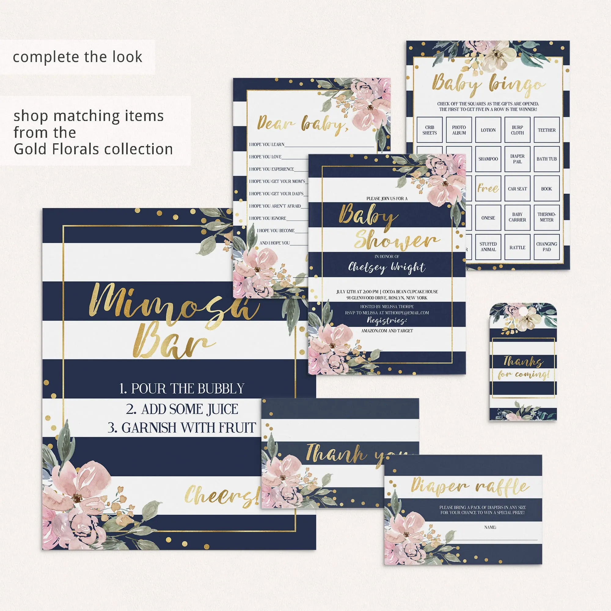 Printable Diaper Thoughts Baby Shower Activity Navy, Pink and Gold