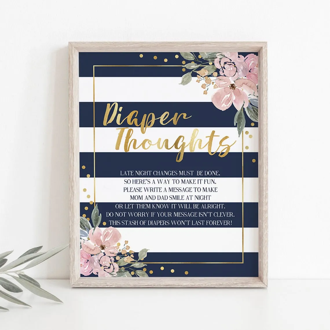 Printable Diaper Thoughts Baby Shower Activity Navy, Pink and Gold
