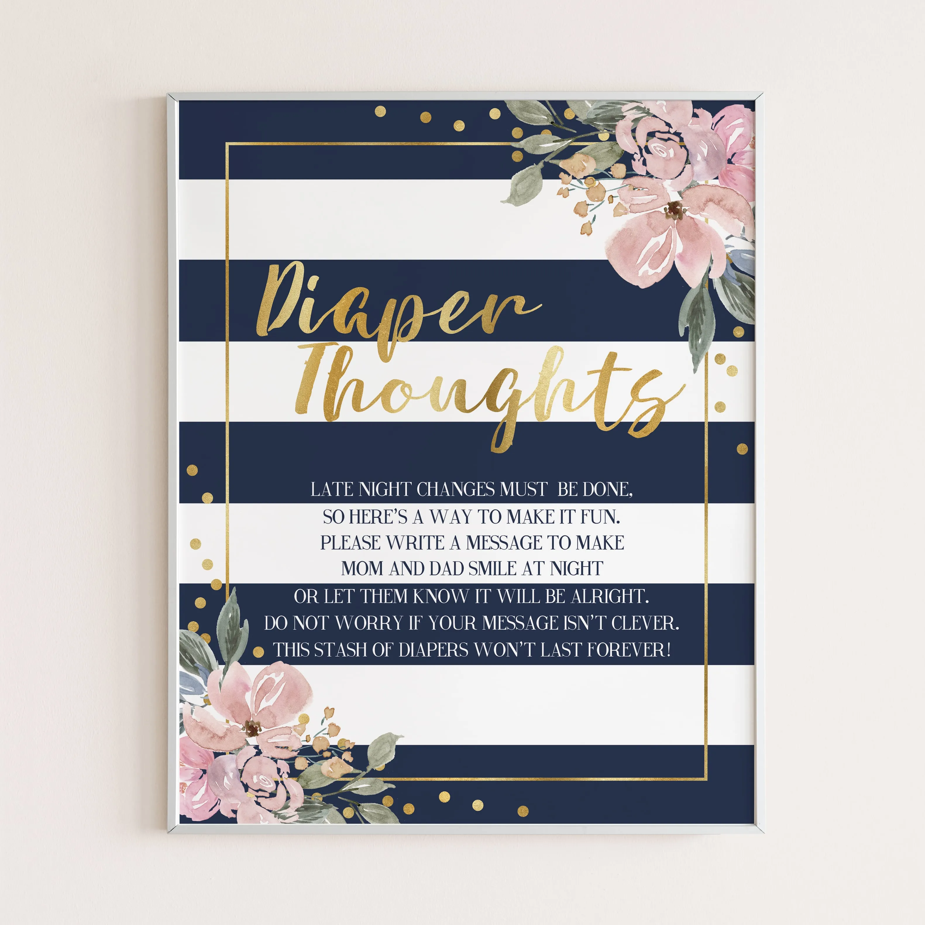 Printable Diaper Thoughts Baby Shower Activity Navy, Pink and Gold