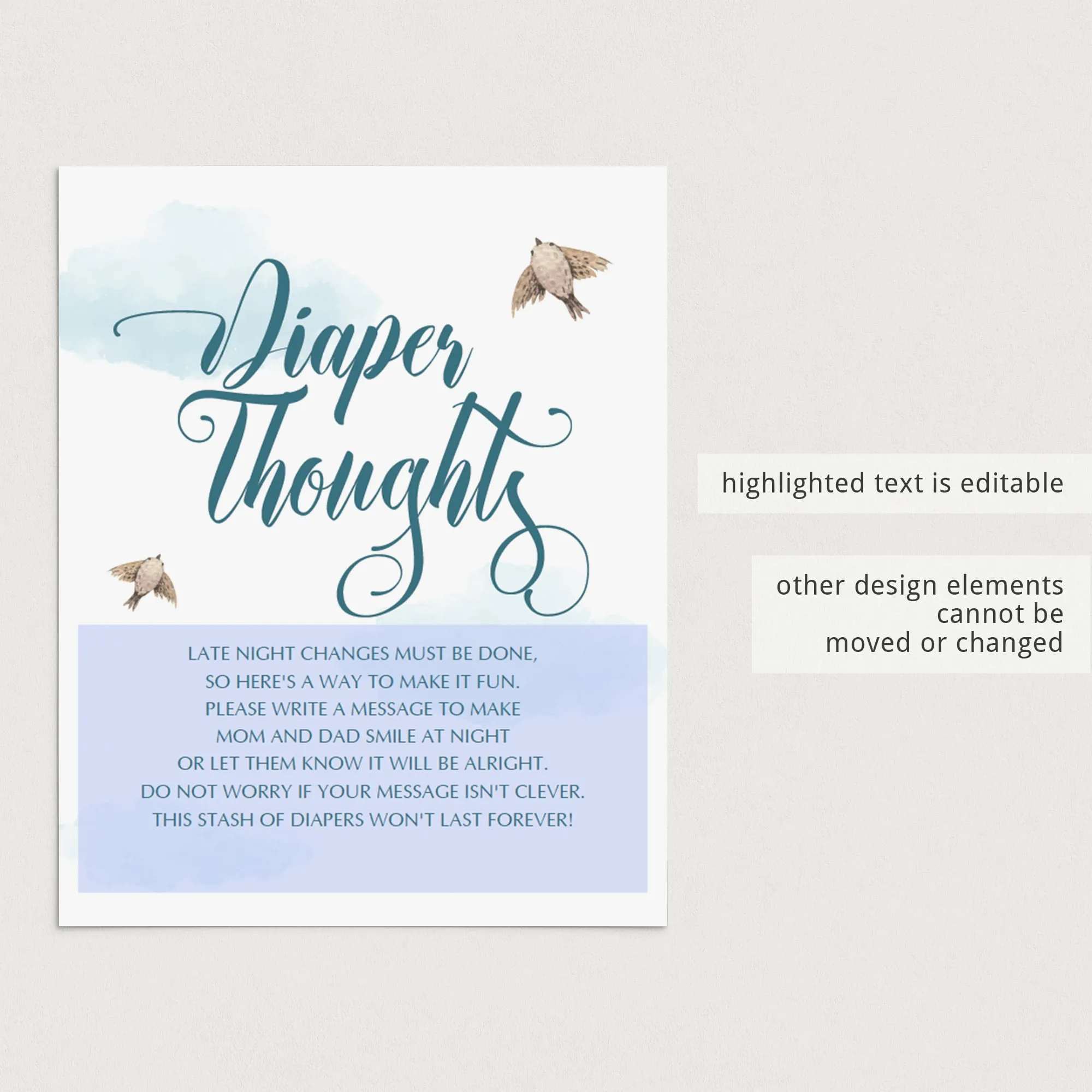 Printable Diaper Thoughts Blue Shower Activity